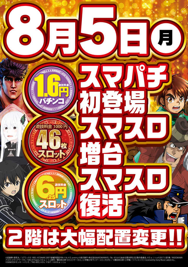 神奈川県川崎市多摩区のパチンコ店『ヒノマル向ヶ丘遊園店』におけるリニューアル等情報（2024年08月05日）