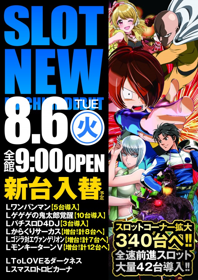 鳥取県米子市のパチンコ店『ＡＮＧＫＯＲ７』におけるリニューアル等情報（2024年08月06日）