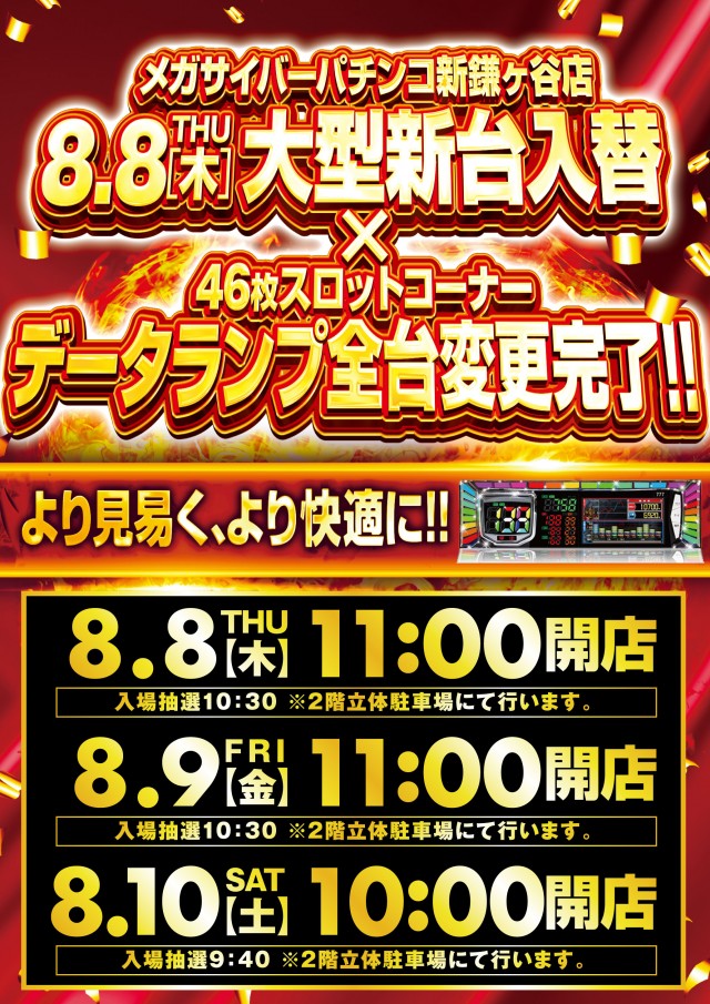 千葉県鎌ヶ谷市のパチンコ店『メガサイバーパチンコ新鎌ケ谷店』におけるリニューアル等情報（2024年08月08日）